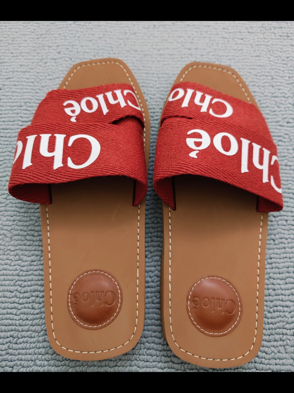 Chloe Logo Canvas Slide Sandals with Tan Footbed